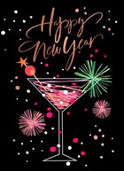 nieuwjaarskaart klassiek cocktailglas happy new year